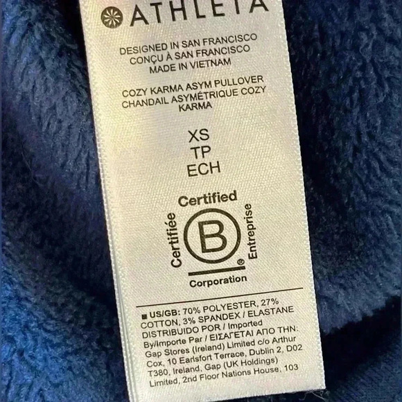 Athleta Cozy Karma Asymmetrical Pullover Sweatshirt, Navy Blue, Athleisure, XS - Picture 7 of 15